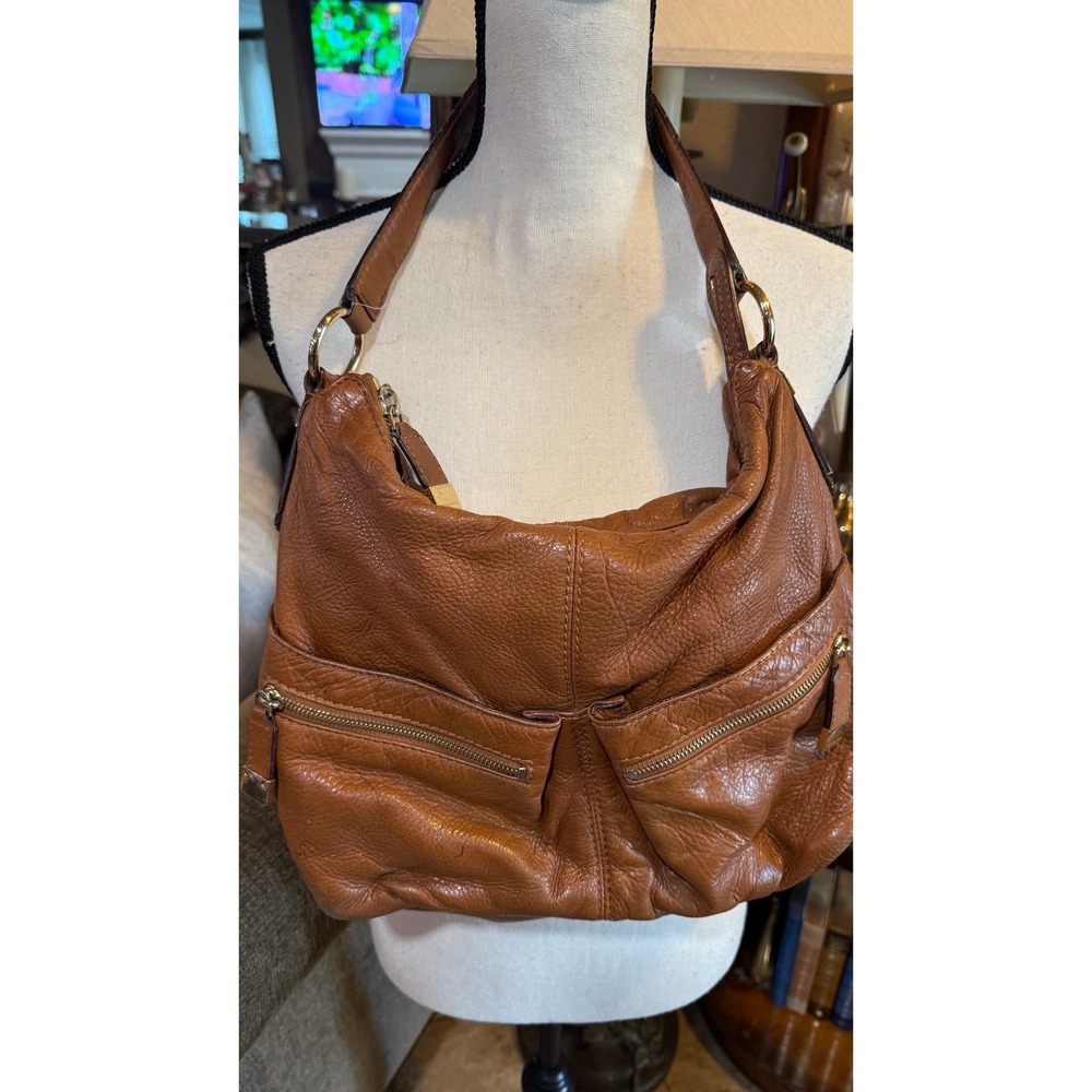 Michael Kors Brown Pebbled Leather Hobo Shoulder Bag 2 Front Zip Pockets
